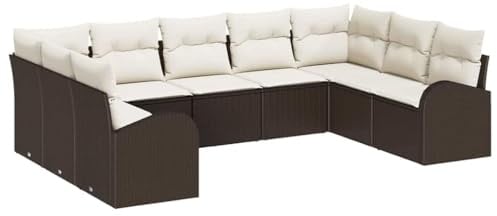 vidaXL 9-teiliges Garten-Sofa-Set mit Kissen, wetterfest, aus braunem Polyrattan, ideal für Balkon oder Terrasse, Lounge-Bereich, modulares Sektionalsystem, bequem für den Sommer