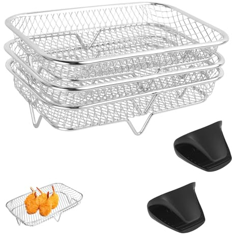3 Rejillas para Horno 19.5x13.5 cm con 2 Pinzas de Silicona,Parrilla de Enfriamiento aptas para Lavavajillas Ideales para Hornear, Asar a la Parrilla, Ahumar y Enfriar en el Horno o Freidora de Aire