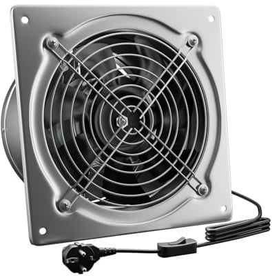 Hon&Guan 150mm Abluftventilator 525m³/h Metall Rücklaufklappe | Silbernes Rostfreies Gehäuse, EU-Stecker mit Schalter. Geeignet für Bad, Garage, Werkstatt, Lager und Dachboden