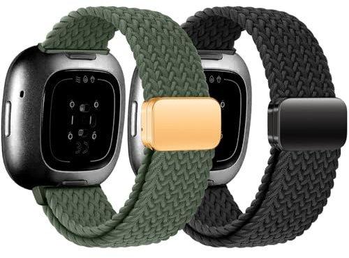 Gittos Nylon Geflochtene Armband für Fitbit Versa 4/Versa 3 Armband | Nylon Ersatzarmband Elastische Kompatibel mit Sense/Sense 2 für Damen Herren