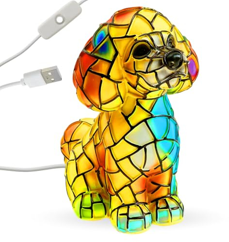 VAVPUP Hunde Nachtlicht,Tischlampe aus Harz,Beruhigende LED Kunstharzlampe,Energiesparende Nachtlicht,Deko Objekt fürs Schlafzimmer,Geschenk für Hundeliebhaber und Kinder(Stil 2)
