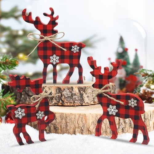 Weihnachtsdeko Rentier Holz 3 Stück Weihnachtsdeko Rentier Deko Auto Deko Tischdeko Wohnzimmer Fensterbank