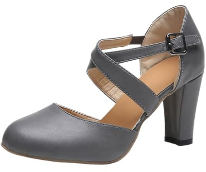 Pumps, scarpe da donna eleganti, con tacco largo, piccole con tacco, scarpe da ballo estive, comode da donna, per costume tradizionale Dirndl, grigio., 36 EU
