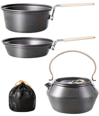 Manolyee Juego de Cocina para Camping - Juego de Ollas y Sartenes para Cocina | Utensilios de para Freír Guisar Barbacoa Senderismo Supervivencia Caza Pícnic