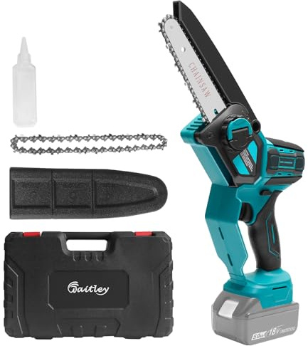 Waitley Mini Chainsaw for Makita 18V Battery, 6 Inch Brushless Cordless | Compact brushless chainsaw for tree trimming, pruning and wood cutting. Battery and charger are not included