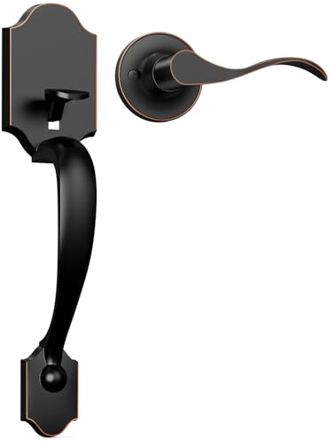 Camtek Front Door Handle No Lock,Oil-Rubbed Bronze Entry Door Lock Set with Reversible Handle,Exterior Door Lock Set Compatible with Keypad Deadbolt/Compatible with Mechanical Deadbolt
