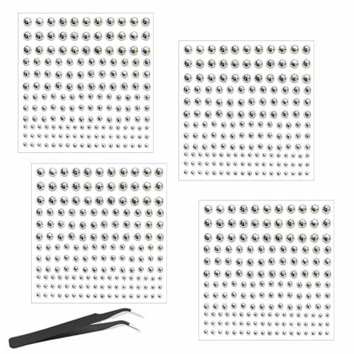 4 Blatt 660 Stück Lippenstecker Aufkleber Fake Selbstklebende Piercing Set | 3/4/5/6 mm Nicht Durchdringender Nasenstecker mit Pinzette für Punk Y2K Silber