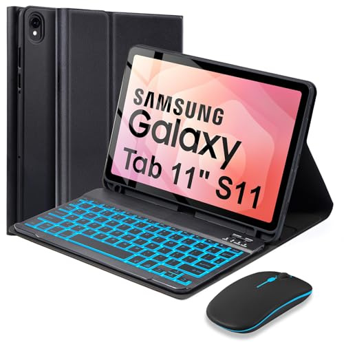 SOPPY Funda con teclado retroiluminado con mouse para Samsung Galaxy Tab S11 2025 de 11 pulgadas, diseño del Reino Unido, cubierta magnética delgada con teclado inalámbrico desmontable para Samsung