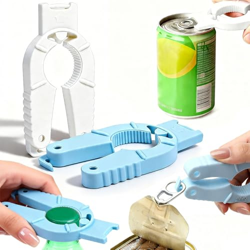 Bottle Openers for Arthritic Hands, 2 PCS Plastic Bottle Cap Opener, 3 in 1 Multifunction Jar Opener for Weak Hands, Seniors, Elderly Children (White, Blue)