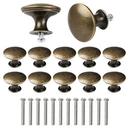 Oavie 12 Pack Vintage Cabinet Knobs, Antique Bronze Drawer Knobs, Round Mushroom Cupboard Handles for Kitchen Doors, Wardrobe, Chest of Drawers, Retro Furniture Hardware with Screws