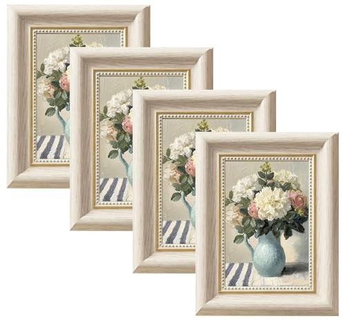 twirush 4 Stück Bilderrahmen Vintage Set, 10x15 cm Bilderrahmen Retro, Fotorahmen zum Aufstellen und Aufhängen, Fotorahmen für Wohnzimmer, Schlafzimmer, Galerie