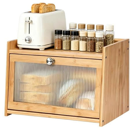Bread Bin, Wooden Bread Bin with Clear Windows, 40x25x27cm Large Bread Bin | Large Bread Bins for Kitchen Countertop, Keep Bread Fresh, Farmhouse Style Bread Box, Bread Storage Container