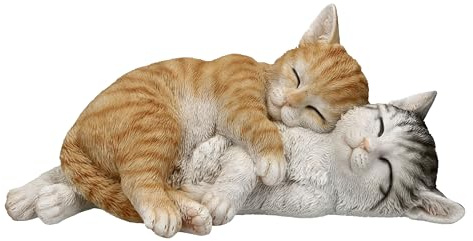 Figuren Shop GmbH Katzenfiguren Paar Garten 27,5 cm – Zwei kuschelnde Katzen aus Polyresin, handbemalt und wetterfest – Tierfigur für Sideboard, Fensterbank, Terrasse und Beet