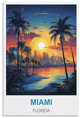 EKMCL Retro-Blechschild „Miami, Florida“, personalisierbar im Vintage-Stil, 20 x 30 cm, für Wand, Innenbereich, Straße oder Büro.