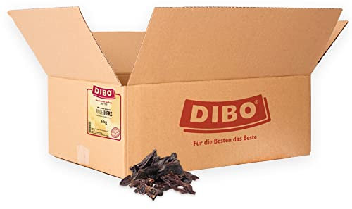 DIBO Herz, entfettet, 5kg-Karton, der kleine Naturkau-Snack oder Leckerli für Zwischendurch, Hundefutter, Qualitätskauartikel ohne Chemie