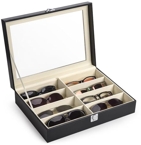 CO-Z Leather Multi Sunglasses Organizer for Women Men, Eyeglasses Eyewear Display Case with 8 Slots, Jewelry Watch Organizer, Sunglasses Jewelry Collection Case, Sunglass Glasses Storage Holder Box