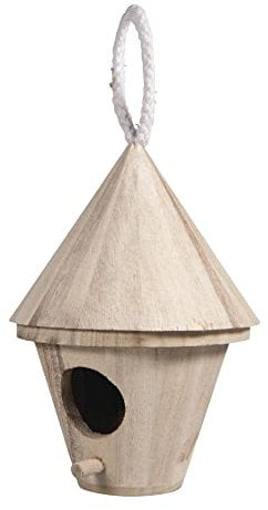 Rayher 62280000 casetta nido mangiatoia per uccelli in legno naturale cilindrica con tetto conico e foro d'entrata FSC Mix Credit, 16 cm