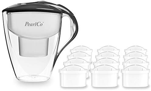 PearlCo Wasserfilter Astra (anthrazit) - mit 12 unimax Filterkartuschen - passend zu Brita Maxtra