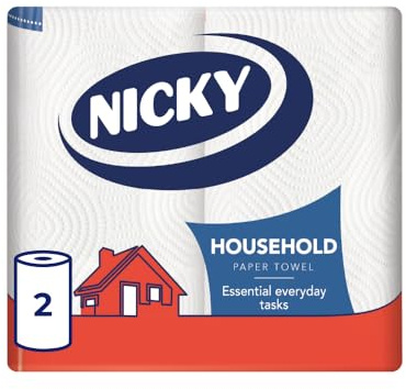 Nicky Household, 2 Rolls of Kitchen Towel, 2-Ply | 60 Sheets per Roll, Strong and Absorbent, Essential for Everyday Tasks, Delicate White Texture, 100% FSC Certified