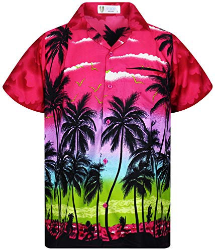 V.H.O. Funky Hawaiian Shirt, Shortsleeve, Beach, Pink, XXL