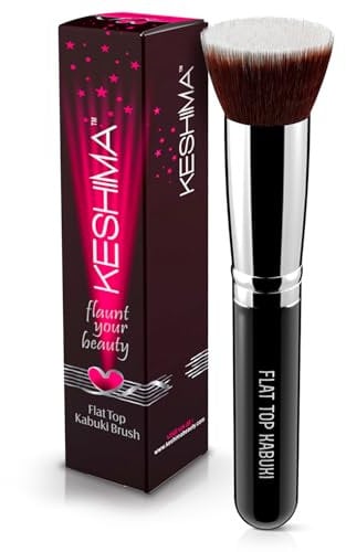 Foundation Pinsel von Keshima, Premium Flachkopf Kabuki Pinsel für Flüssige, Creme & Puder Foundation, zum Gleichmäßigen Auftragen und Nahtlosen Verblenden - Ø 3 cm Pinselkopf