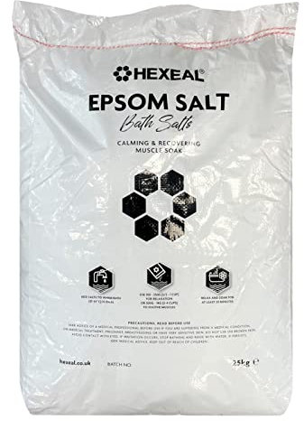 Hexeal Epsom Salt 25kg – 25kg Bag of Food Grade Magnesium Sulphate for Bathing, Gardening & Household Use – Suitable for Personal Care, Soil Enrichment, and More