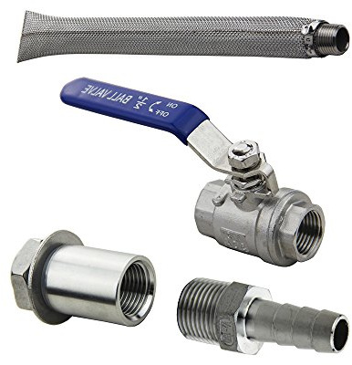 Mangobuy Weldless Boil Kettle Ball Valve Bazooka Kit, Stainless Steel, Freestanding