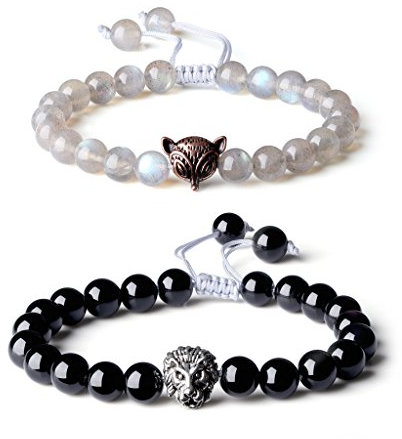 COAI Geschenkideen Partnerarmbänder Freundschaftsarmbänder aus Onyx und Labradorit mit Legiertes Fuchs-/Löwe-Zubehör