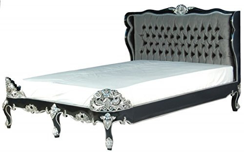 Casa Padrino Barock Bett Barocco Splendid Schwarz/Silber Satinstoff 180 x 200 cm aus der Luxus Kollektion B!
