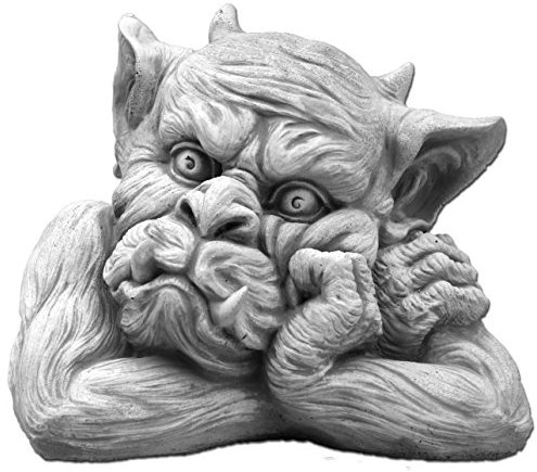 gartendekoparadies.de Gargoyle Büste Links, Steinfigur, H. 20 cm, 7 kg, Grau, frostsicher aus Steinguss für Außenbereich