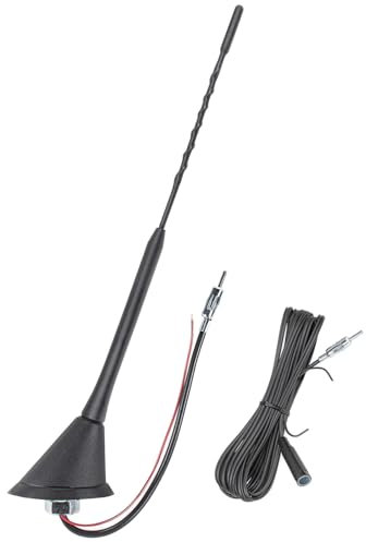 tomzz Audio 1000-044 Dachantenne 16V-Look AM/FM mit 450cm Kabel Verstärker DIN-Stecker Anti Noise Stab 28cm