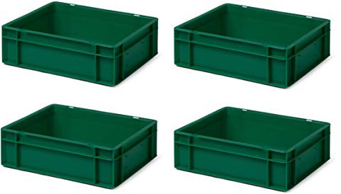 4 Stk. Transport-Stapelkasten TK412-0, grün, 400x300x120 mm (LxBxH), aus PP, Volumen: 10 Liter, Traglast: 30 kg, lebensmittelecht, made in Germany, Industriequalität