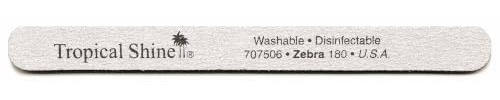 Tropical Shine 3-Pack Medium Zebra Nail Files 180 Grit Silver 7.5 Washable Disinfectable