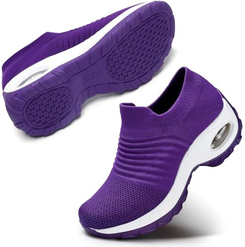 STQ Zapatillas de Mujer Sin Cordones Running Zapatos y Soporte del Arco Non Slip Ligero Trabajo Zapatos Todos los púrpuras 37 EU