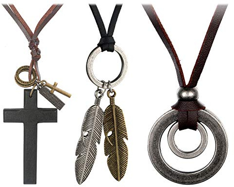 Cupimatch Herren Engel Flügel Kreuz Legierung Anhänger mit 55cm Kette, Armee Stil Leder Halskette für Herren Damen, schwarz Silber Bronze