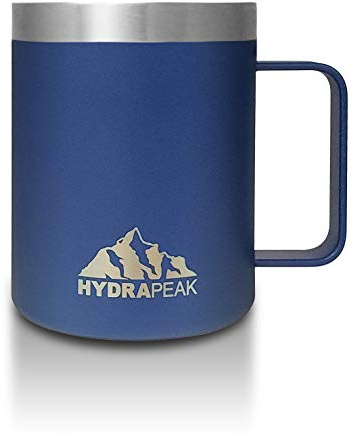 Hydrapeak 14oz Insulated Travel Mug with Splash Proof Lid, Stainless Steel, BPA-Free Double Walled with Handle, Camper Coffee Mug for Men and Women (Cobalt)