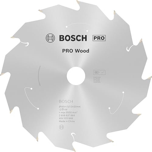 Bosch Accessories Lama Per Sega Circolare Standard For Wood (Legno, 165 x 20 x 1.5 mm, 12 Denti, Accessorio Per Sega Circolare A Batteria)