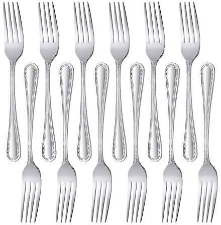 Buyer Star Forchette da dessert in acciaio inossidabile 18/0, set di forchette d'argento da 12 pezzi Kit di utensili per la tavola lucidato a specchio elegante