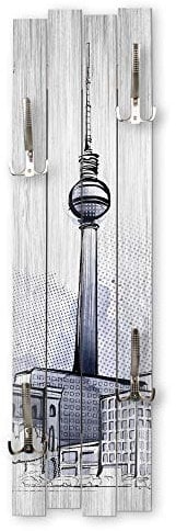 Kreative Feder Wand-Garderobe Berlin aus Holz Shabby-Chic Vintage ca. 100x30cm mit vier Haken (Berlin)