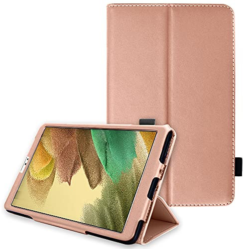 TECHGEAR Leather Case for Samsung Galaxy Tab A7 Lite 8.7 (SM-T220 / SM-T225) Premium PU Leather Slim Folio Stand Case Cover with Hand Strap [Rose Gold]