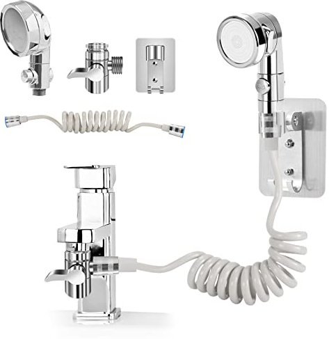LAOYE Juego de Ducha de Lavabo, para Grifo 3 Modos, con Manguera 2M y Soporte, Extensor con Adaptador Universal para Baño Cocina