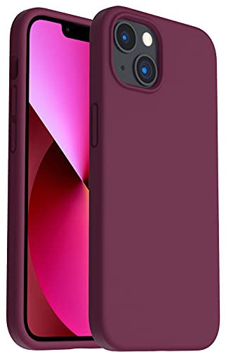 ORNARTO Shockproof Liquid Silicone Designed for iPhone 13 Case Gel Rubber Full Body Protection Anti-Shock Cover Case Drop Protection 6.1inch-WineRed