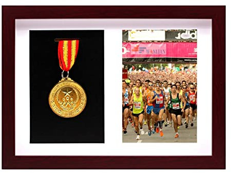 WANLIAN Espositore per medaglie, Cornice Profonda in Legno massello, Mostra medaglie e certificati, utilizzato per visualizzare Giochi Sportivi, maratone, medaglie, certificati e Foto (Mogano)