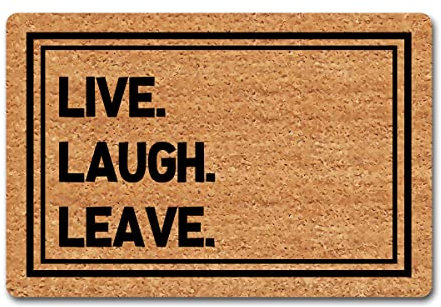GXFC ZHAO Lustige Fußmatte für den Innenbereich, Live Laugh Leave Go Away, personalisierte Fußmatte mit Gummi-Rückseite, Hauseinweihungsgeschenk, 40 x 60 cm, Mehrfarbig, Rutschfest, Hello Matte