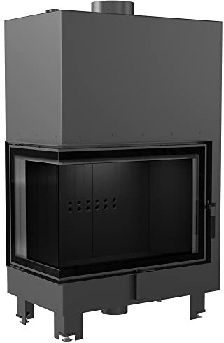 KRATKI MBA holzbefeuerter Kamin mit Warmwasserbereiter Wärmetauscher BImSchV 2 konform 17 kW Thermischer Wirkungsgrad 86% Stahl Glasscheibe Linke Seite Schwarze Thermotec-Auskleidung 146 x 91