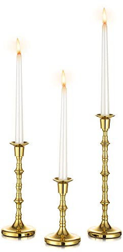 Inweder Kerzenhalter Stabkerze Kerzenständer Gold - Set mit 3 Hoher Vintage Kerzenhalter Metall Kerzenständer Weihnachten für Tischdekoration Party Hochzeit Wohnzimmer Passend für 3cm Dicke Kerzen