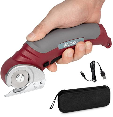 VLOXO Cordless Electric Scissors for Fabric with Safety Lock 4.2V Rotary Cutter Handheld Portable Rechargeable Powerful Fabric Cutter for Carpet, Leather, Felt with Storage Box
