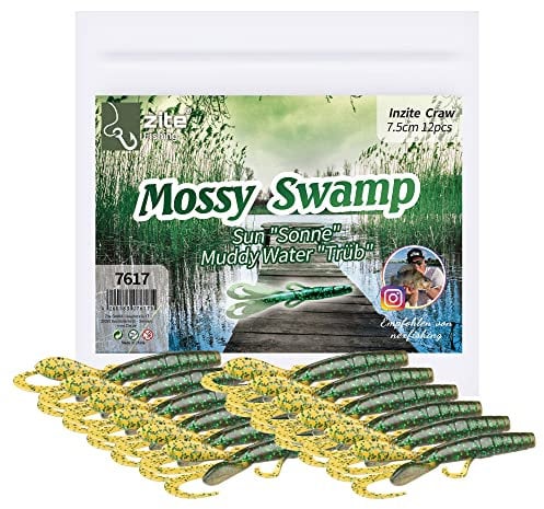 Zite Fishing Creature Bait Gummiköder Inzite Craw - 12 STK Drop Shot Finesse Angelköder Barsch & Zander Angeln - Auch UV-Aktive Kunstköder Farben (Mossy Swamp)