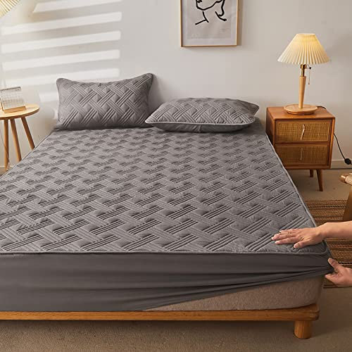 ONURTH Boxspring Spannbetttuch Bettlake 180 x 200cm,einfarbige Baumwolle, Dickes, gestepptes Spannbettlaken, rutschfeste Matratzenschoner-Bettlaken für Schlafzimmer Hotel dunkelgrau