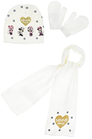 Sun City Minnie Mouse Kinder Winter Set 3 tlg. Mütze, Handschuhe und Schal Mädchen, Farbe:Weiß, Größe:50